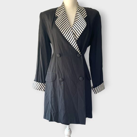 VTG Cache Blazer Romper Tuxedo Style Striped Size 10 Notched Collar 1990s - Picture 1 of 12